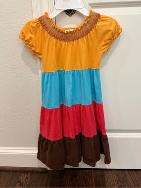 Girls Hanna Andersson Multi Colored Cotton Tiered Dress Size 5